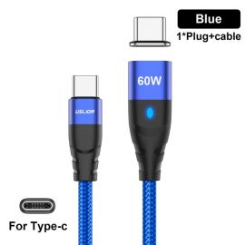 USLION PD 60W Magnetic Fast Charger Cable for iPhone 13 Pro Max Xiaomi 12 USB C To Type C Data Charging Wire for Macbook Laptop