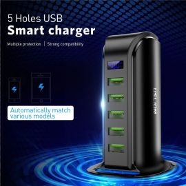 USLION 5 Port USB Charger HUB LED Display Multi USB Charging Station